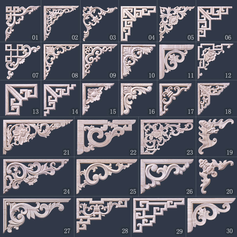 东阳木雕实木中式角花枪角欧式贴花雕花贴片背景墙家具门装饰花格