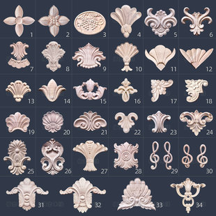 东阳木雕中欧式棱形角花小贴花片家具柜门背景墙罗马柱头装饰雕花
