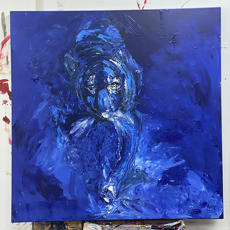 原创现货手绘油画丙烯画现代抽象简约艺术装饰画客厅玄关挂画老虎图片