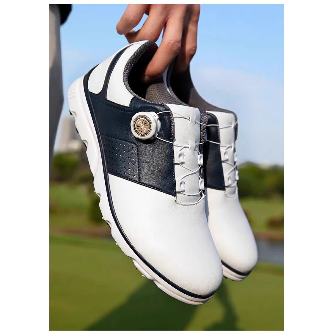 高尔夫球鞋男正品PGA运动鞋防水透气超纤皮轻便防滑舒适钮扣鞋带