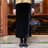 菲伊唐加厚韩国绒半身裙百女秋冬过膝裙中长款 气质半裙 女百搭中式