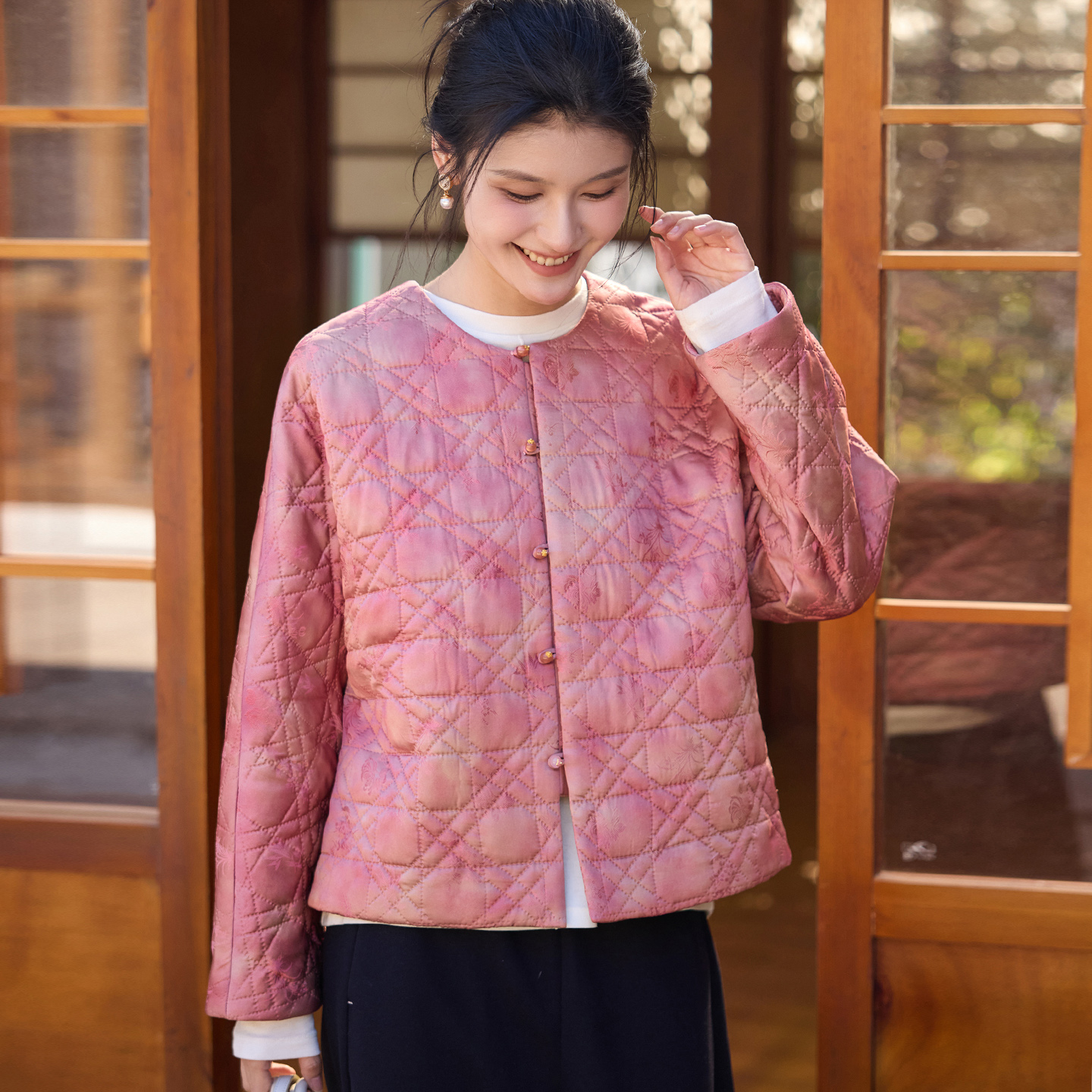 菲伊唐真丝提花缎上衣冬外套上衣