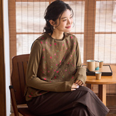 背心棉马夹女上衣 改良圆领复古唐装 菲伊唐真丝红云纱马甲中式 时尚