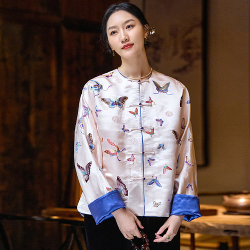 真丝库缎绣花缎春季唐装女上衣
