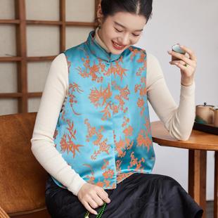 女背心马夹女上衣 改良女立领复古唐装 仿漳绒缎提花马甲新中式 时尚