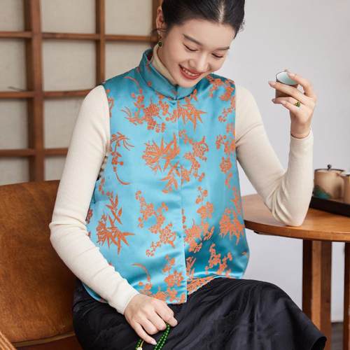 夹棉衣马夹女上衣菲伊唐仿漳绒缎