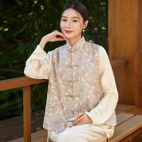 人丝异色花罗秋女背心马夹女上衣