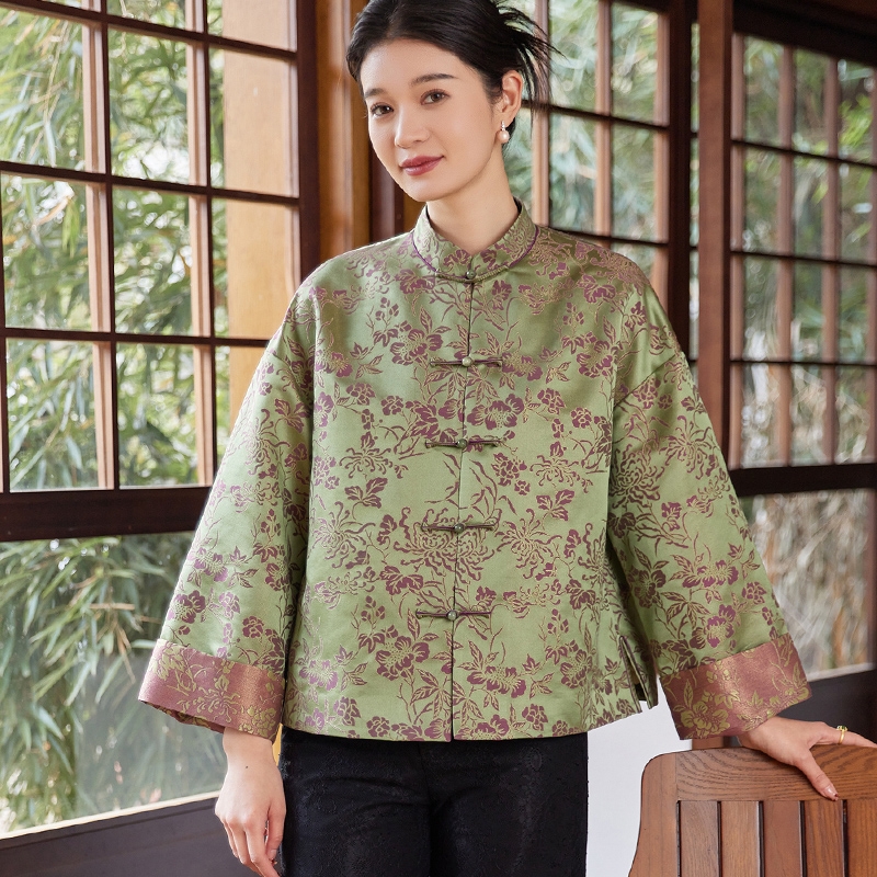 菲伊真丝羊毛织金宋锦提花女上衣