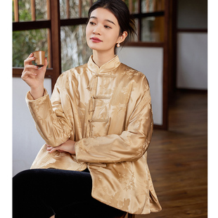 復(fù)古改良唐裝 真絲交織冠樂(lè)縐冬棉衣女上衣冬新中式 女夾棉服外套女