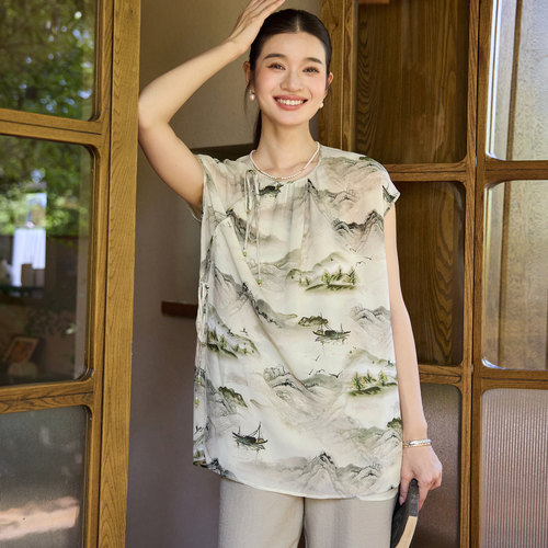菲伊唐夏季真丝芝麻绉衬衫新中式