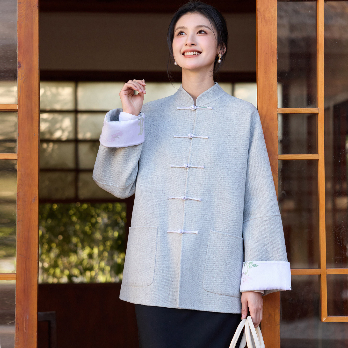 菲伊唐中式国风羊毛混纺斜纹呢大衣女盘扣对襟玉石扣拼袖口短外套,女装/女士精品,上衣,淘宝优惠券,粉丝福利购,淘宝优惠卷