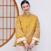 菲伊唐真丝花萝红云纱冬棉衣女上衣中式 夹棉外套 文艺复古改良唐装