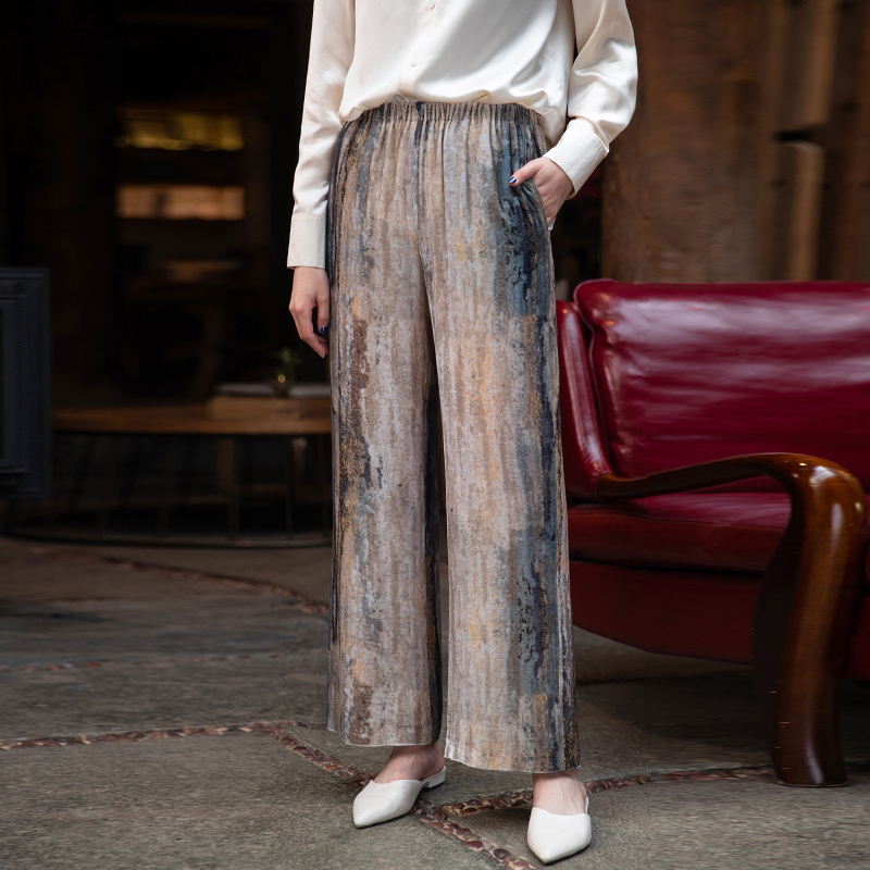 真丝印花绒宽松显瘦百搭直筒长裤