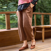 女休闲裤 菲伊唐秋款 亚麻植物染宽松显瘦高腰百搭松紧腰香蕉阔腿裤