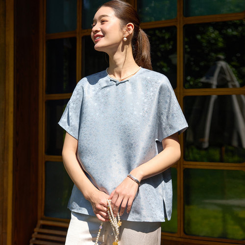 菲伊唐真丝织金正绢夏季衬衫上衣