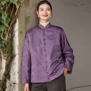 菲伊唐对襟立领宽松重磅真丝红云纱外套夹棉衣服新中式改良冬上衣