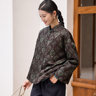 菲伊唐重缎真丝红云纱棉衣短外套中式 复古改良唐立领开襟盘扣上衣