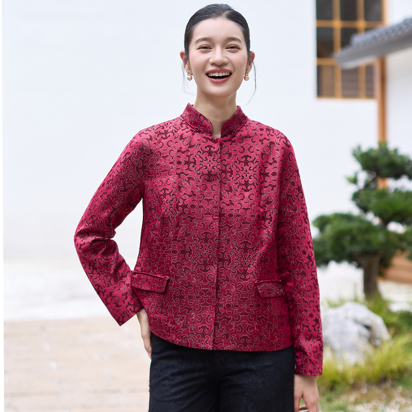 菲伊唐真丝羊毛织金缎女上衣秋新