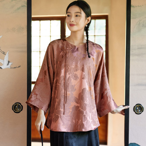 盘扣唐装女上衣菲伊唐真丝提花秋