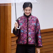 菲伊唐真丝妆花锦冬中式 棉衣女上衣复古文艺改良女唐装 貂毛女外套