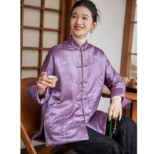 文藝復(fù)古改良唐裝 真絲提花香云紗冬棉衣女上衣中式 女夾棉服外套女
