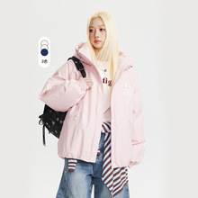 CATTEE美式学院风撞色条纹棉服男女冬季复古宽松拉链外套保暖上衣