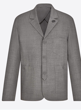 D家新款英伦风灰色罗缎羊毛西装套装定制春装薄金属扣cd字母夹克