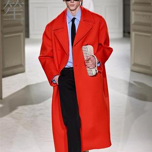 橙红色秋冬羊毛大衣呢子厚冬装外套男装风衣加长纯羊绒宽松大码男