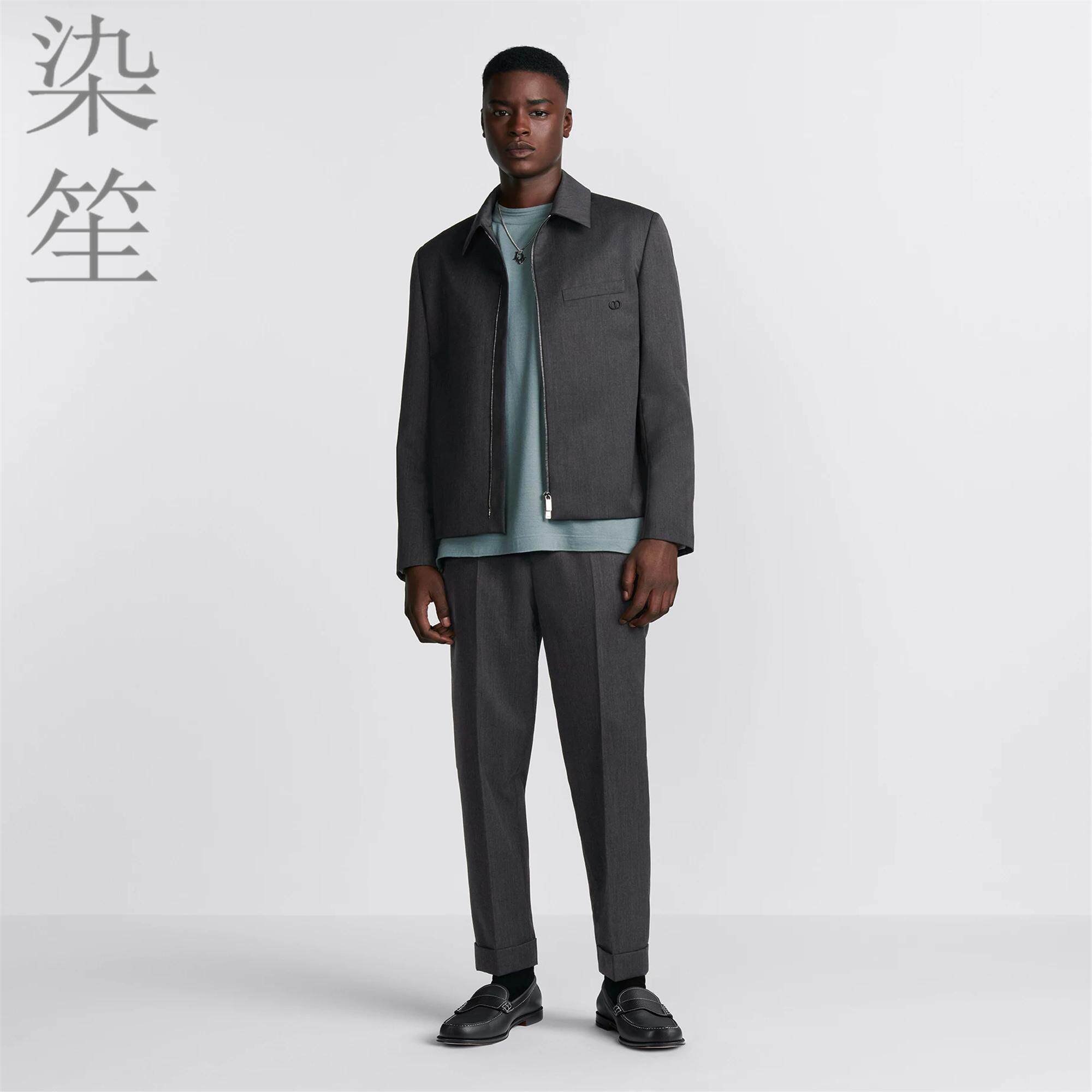 男士灰色羊毛料拉链经典款夹克西服休闲西装定制CD字母款春秋外套