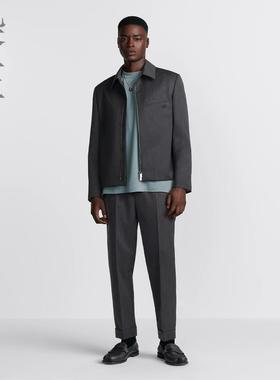 男士灰色羊毛料拉链经典款夹克西服休闲西装定制CD字母款春秋外套