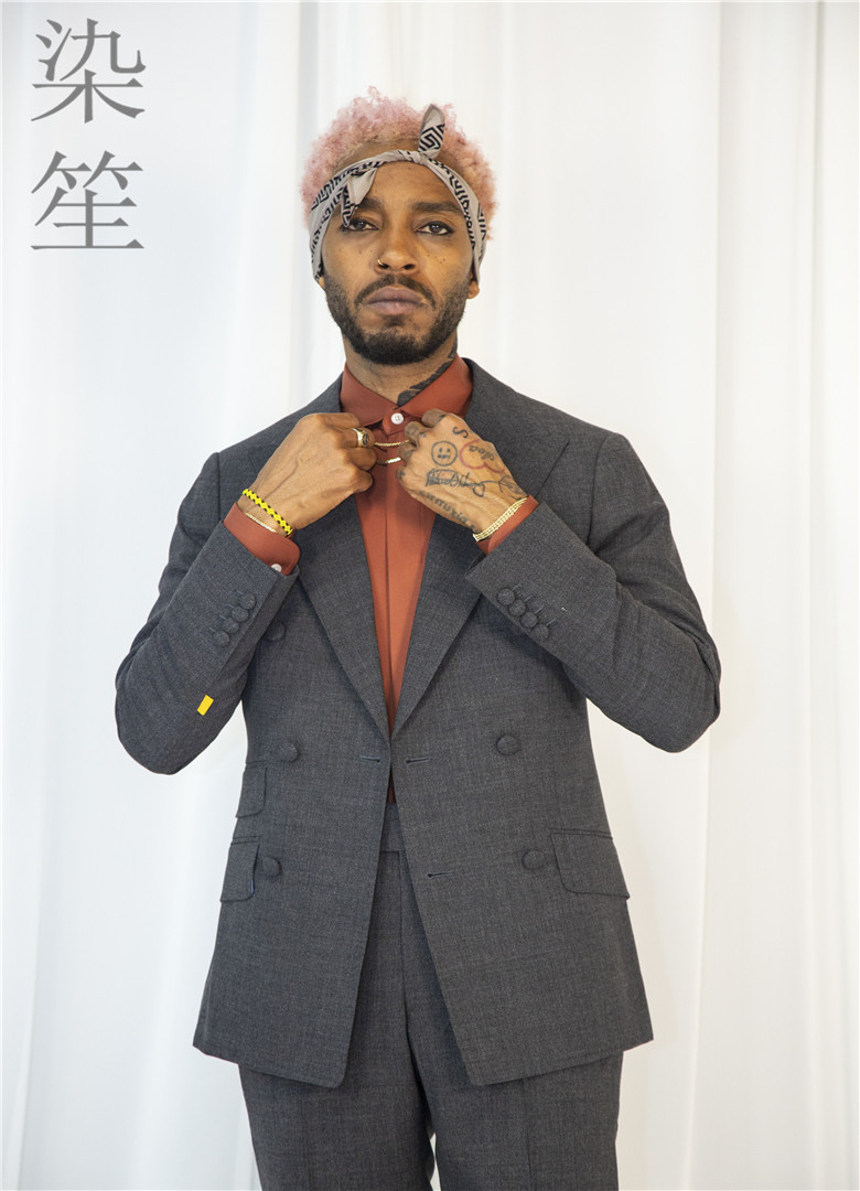 灰色羊毛塔士多礼服西装正装羊毛休闲修身双排扣男毛料西服定制