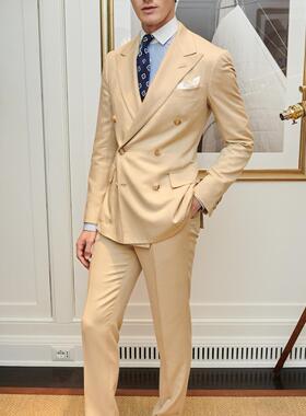 男士单排扣西装套装发发奇新郎修身四季礼服休闲时尚亚麻免烫面料