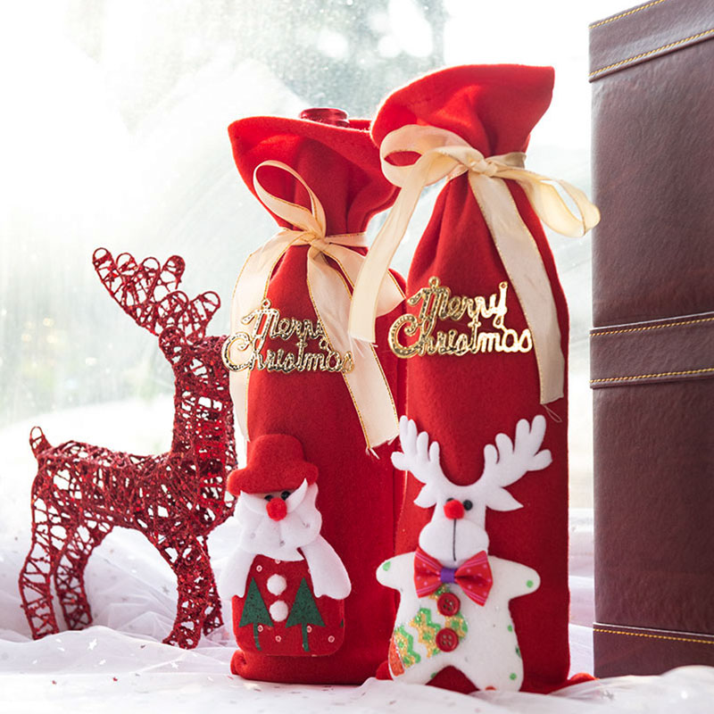 圣诞节餐厅餐具装饰品圣诞酒瓶袋装饰品圣诞老人雪人香槟红酒套