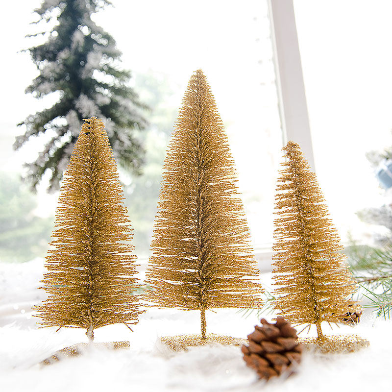 圣诞节桌面摆件迷你小圣诞树商城酒店节日装扮用品金色闪粉小礼品