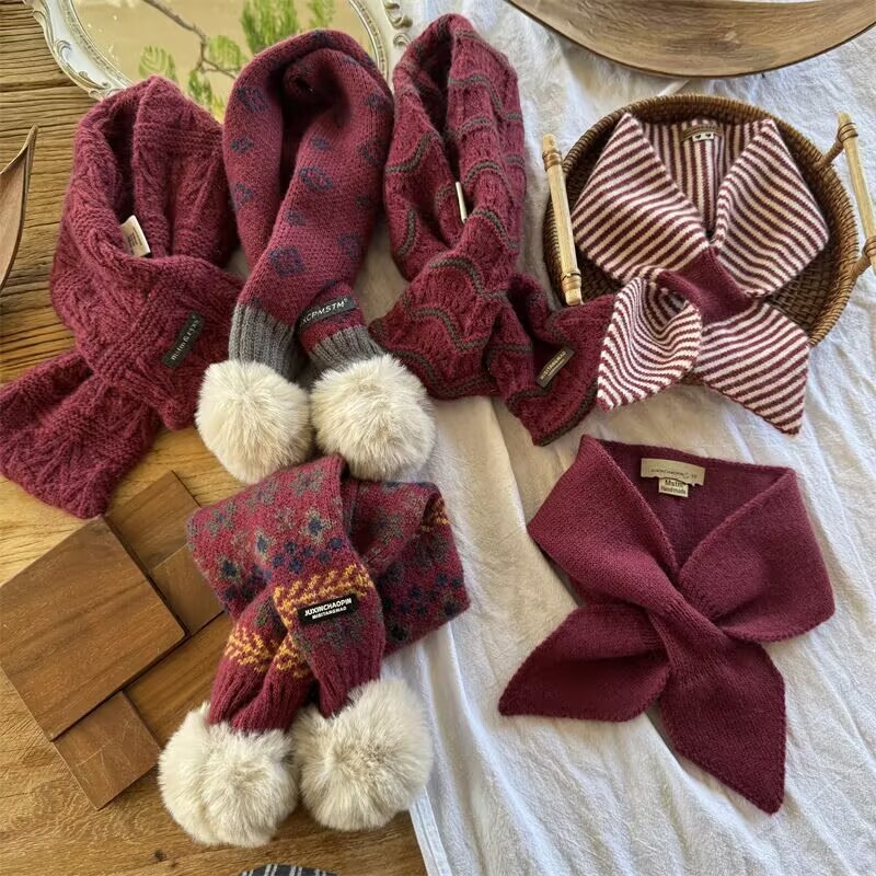 穿搭红色系列儿童针织围巾 秋冬男女宝宝保暖交叉毛线围脖