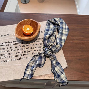 棉麻拼色格子小围巾时尚 日韩春夏新款 百搭轻薄护颈柔软飘带领巾女