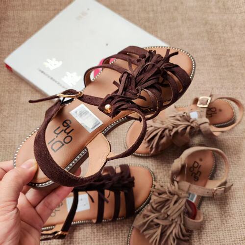 出口外贸夏季新款夹脚凉鞋女流苏民族风设计感平底防滑露趾罗马鞋