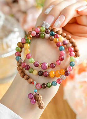 彩碧玺天然花生手链复古