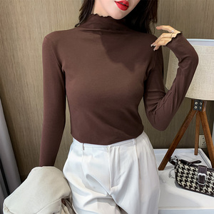 8.25新品2021秋冬新款性感莫代尔木耳边打底衫女可图片