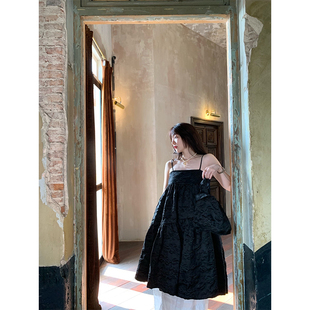 黑白公主夏日优雅质感吊带连衣裙 nosce temet