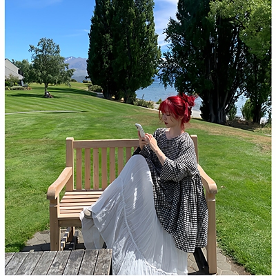 全羊毛黑白小格上衣抽绳蓬蓬