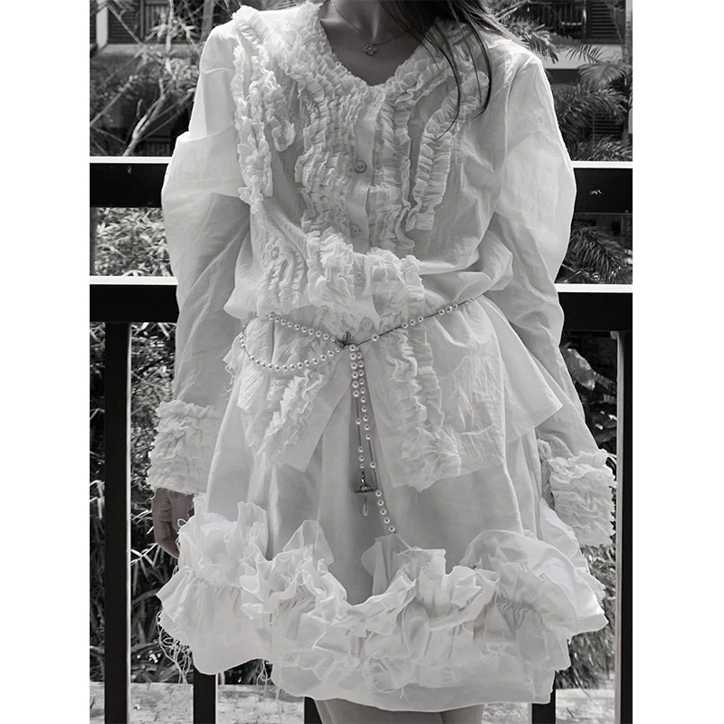 ktemetnosce黑白双色花边衬衫