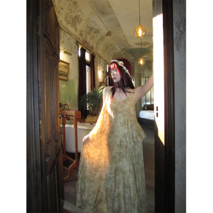 疏影淡色流光竹叶多种系带穿法天丝麻棉吊带连衣裙 nosce temet