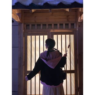 k：temet 原创小众设计宽松复古薄绒拼粉大卫衣 nosce拿捏氛围感