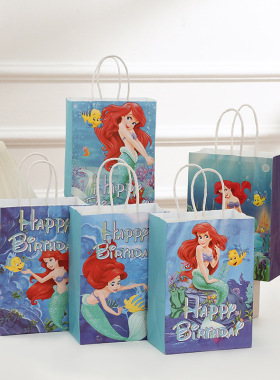 The Little Mermaid美人鱼纸袋公主礼品袋生日派对用品糖果手提袋