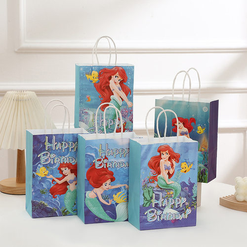 The Little Mermaid美人鱼纸袋公主礼品袋生日派对用品糖果手提袋