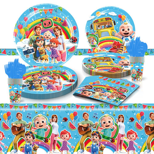 卡通cocomelon一次性餐具宝宝生日派对用品幼儿园节日庆祝杯气球