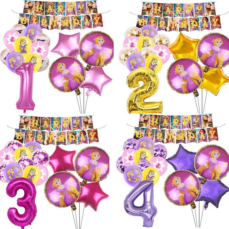 卡通乐佩长发公主气球魔发奇缘女孩生日派对装饰活动宴会背景墙