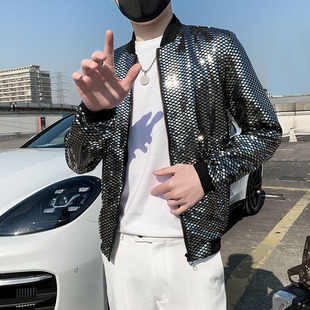 夜店DJ舞台演出闪亮片外套男2025新款潮流韩版修身立领防晒衣夹克