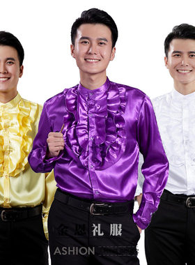 英伦宫廷木耳花边礼服亮面衬衣